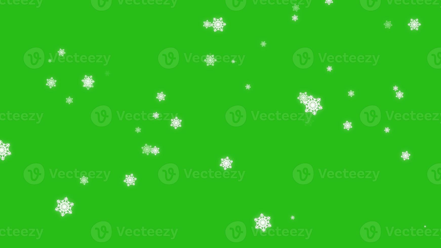 Isolated falling cartoon snow on green screen. 3d rendering photo