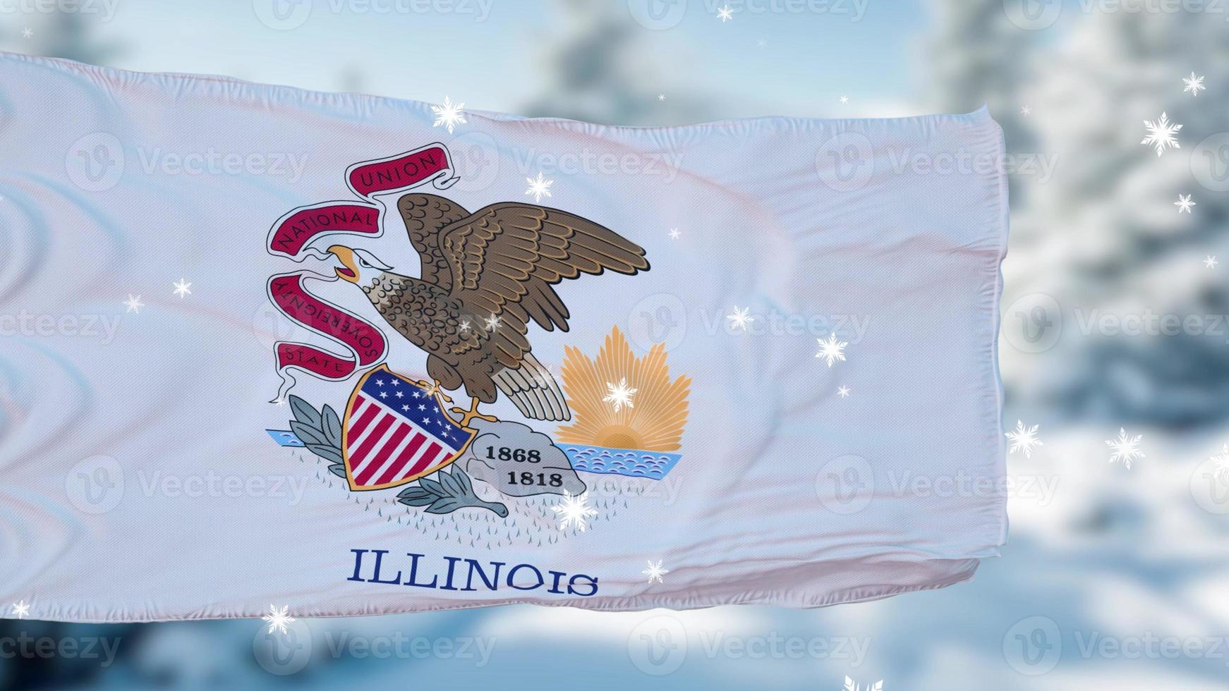 Illinois winter snowflakes flag background. United States of America. 3d illustration photo