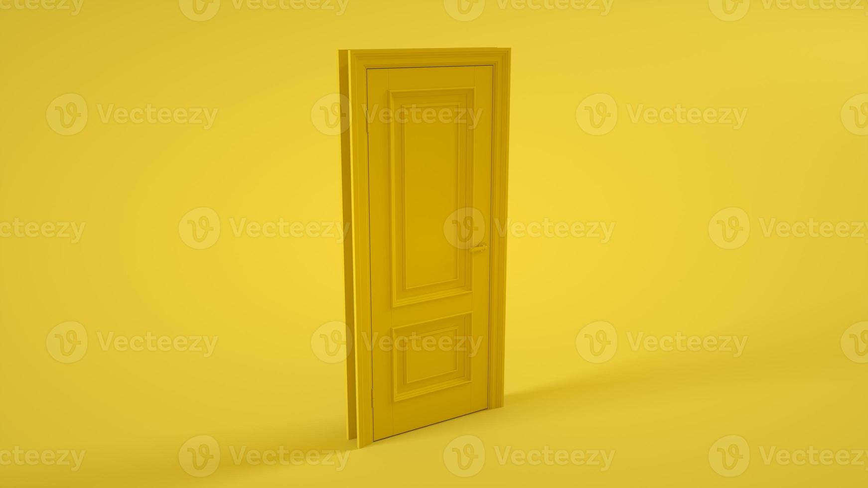 puerta cerrada aislada sobre fondo amarillo. ilustración 3d foto