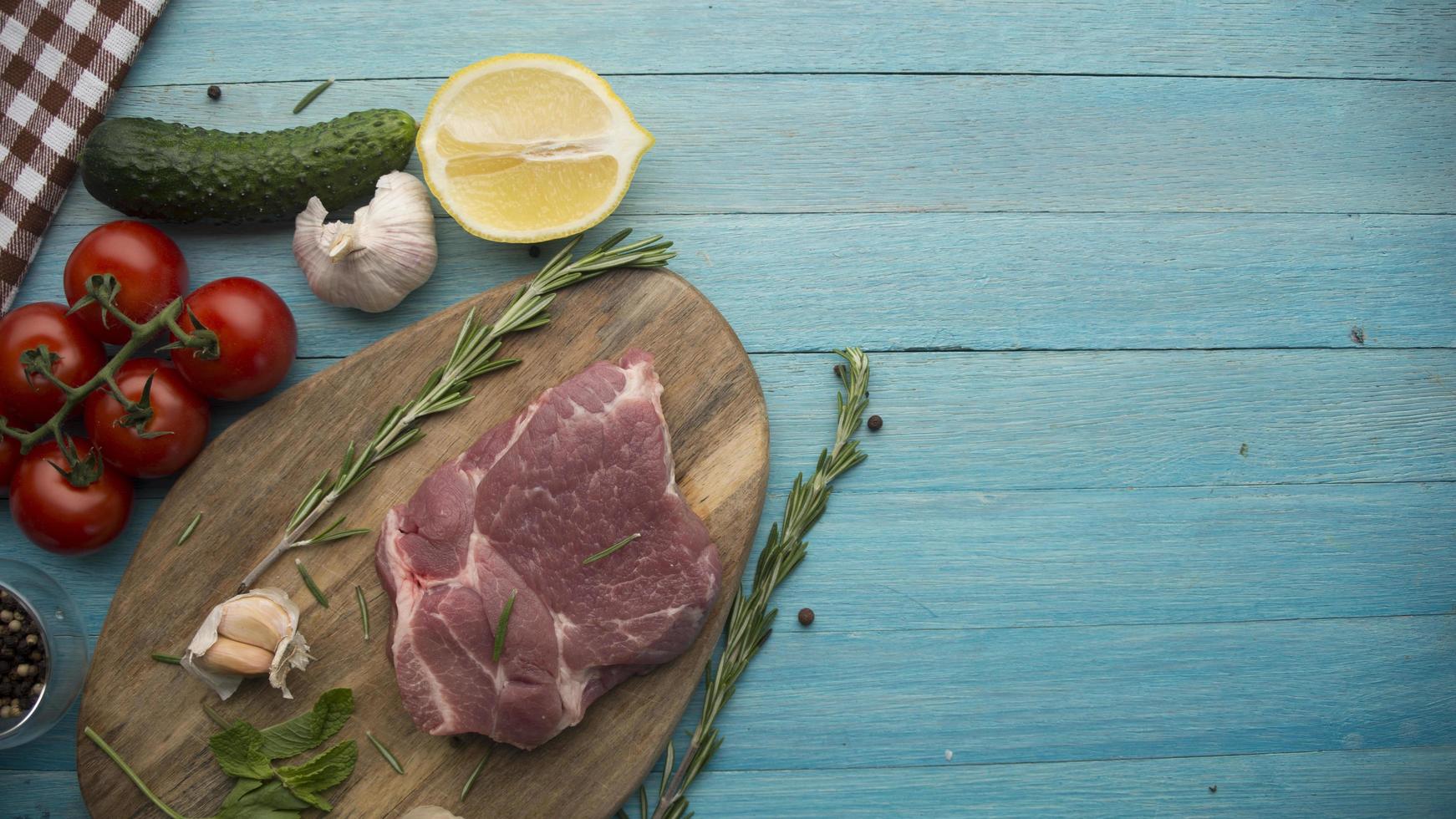 seasoning meat wood background photo