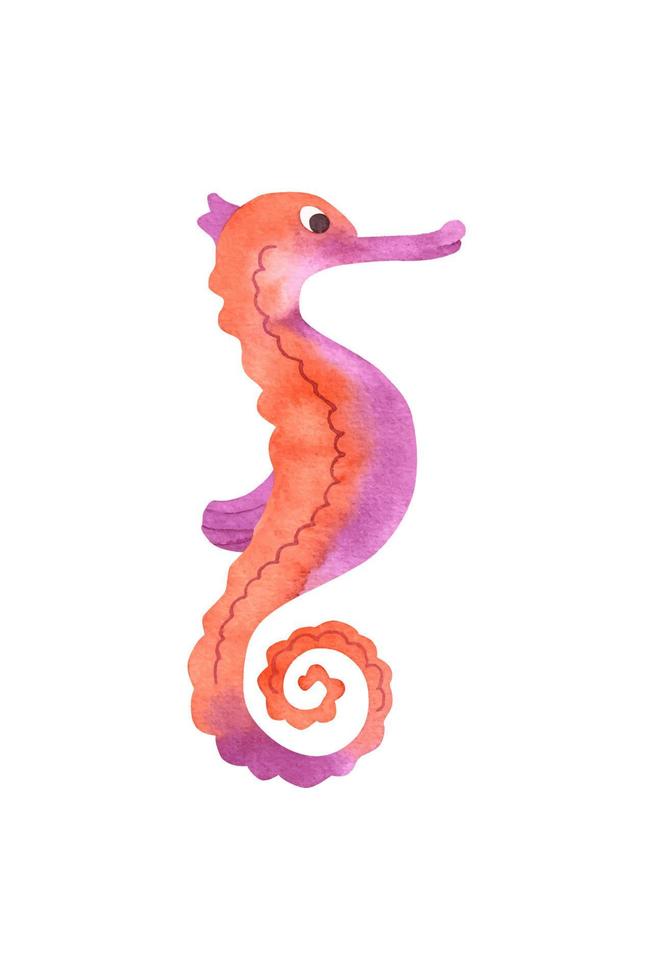 Cute colorful horse fish isolated on white backgound for kids. Ocean day vector