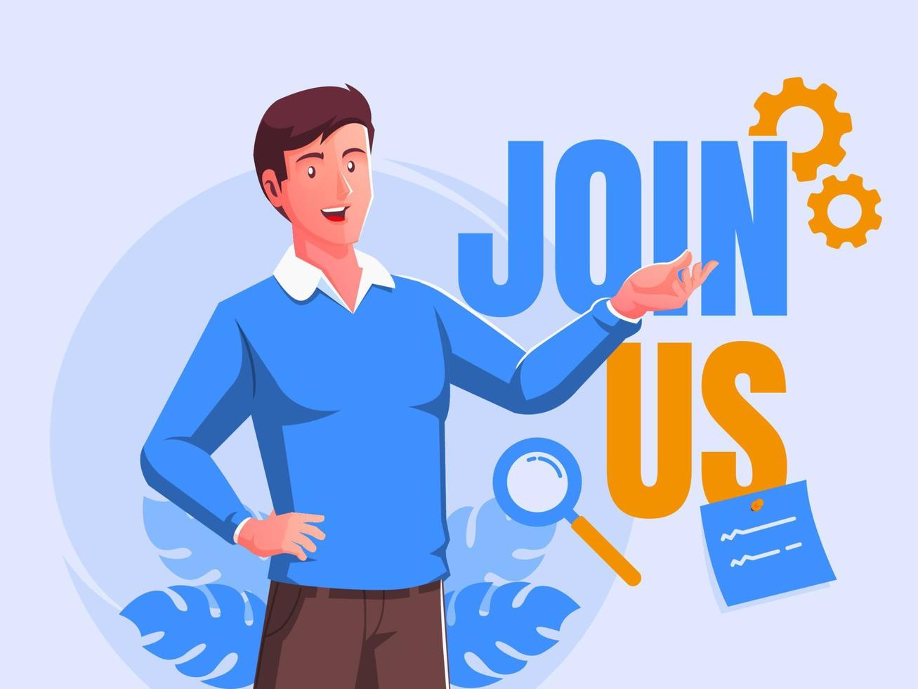 Men invites to join us, advertising marketing concept vector