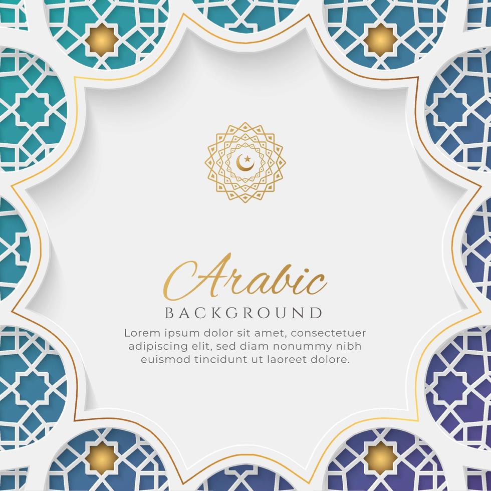 White and Blue Luxury Arabic Background with Decorative Ornament Frame vector