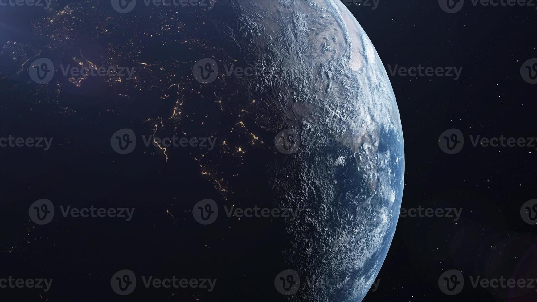 Realistic earth with night lights from space. 3d illustration photo