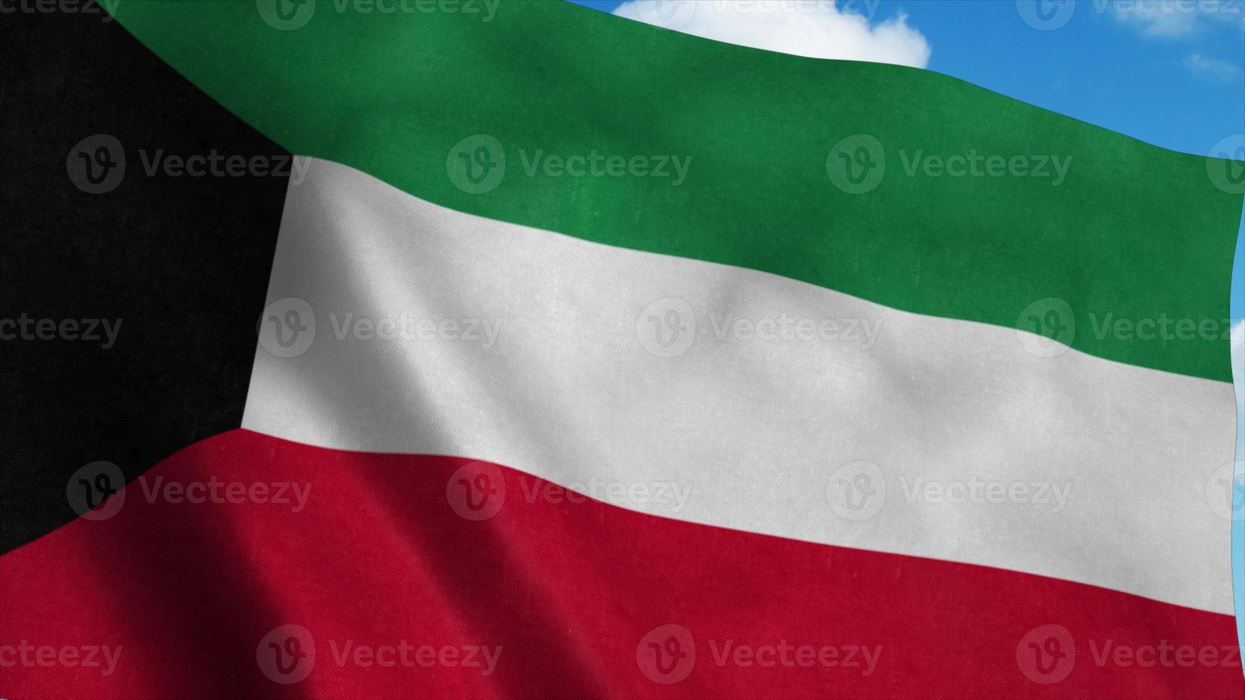Kuwait flag waving in the wind, blue sky background. 3d rendering photo
