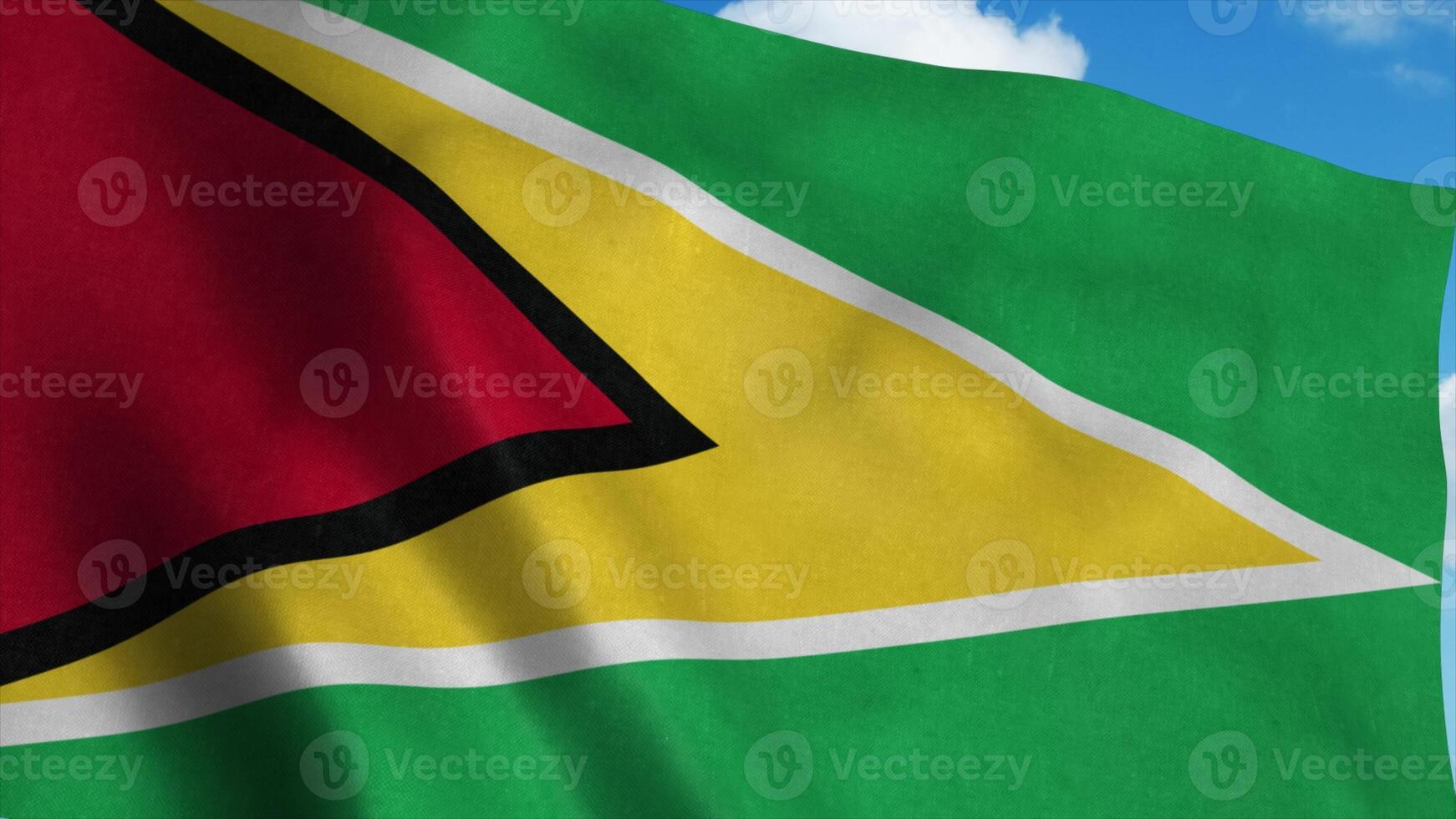 Guyana flag waving in the wind, blue sky background. 3d rendering photo