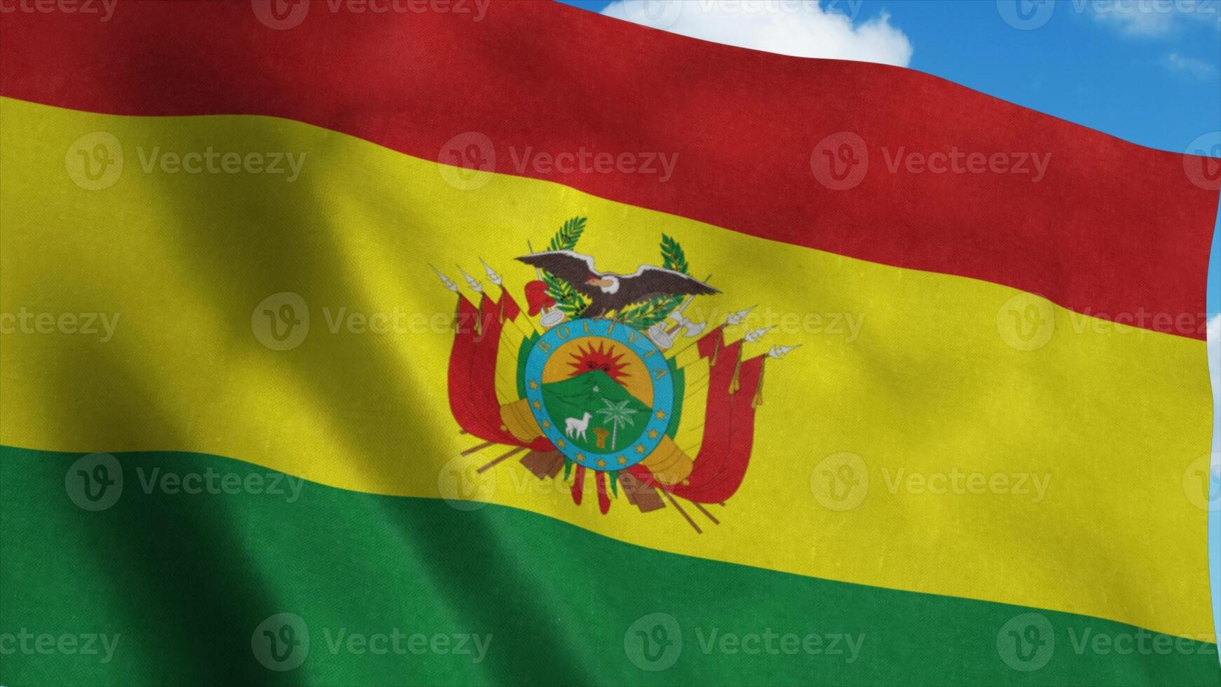 Bolivia flag waving in the wind, blue sky background. 3d rendering photo
