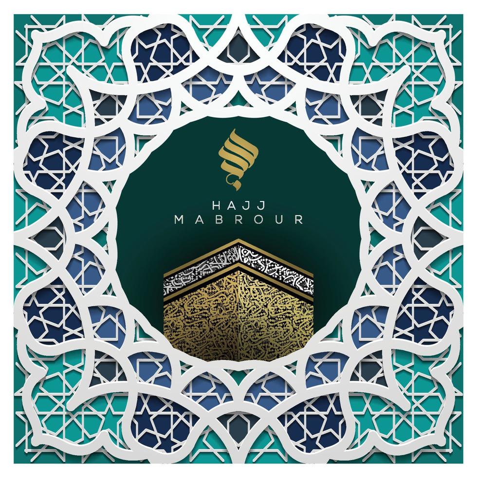 hajj mabrour saludo diseño de vector de fondo de patrón floral islámico con caligrafía árabe de oro brillante. traducción del texto peregrinación al hajj que allah acepte tu hajj y te conceda el perdón