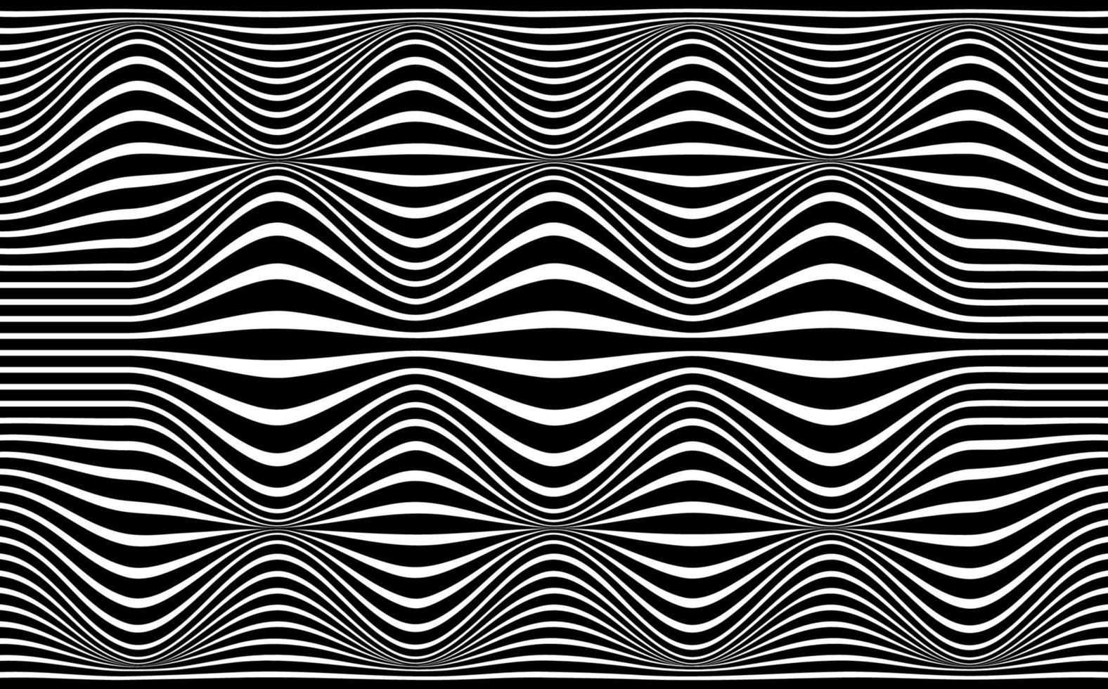 Psychedelic lines. Abstract pattern. Texture with wavy, curves stripes. Optical art background. Wave black and white design, Vector illustration hypnotic template