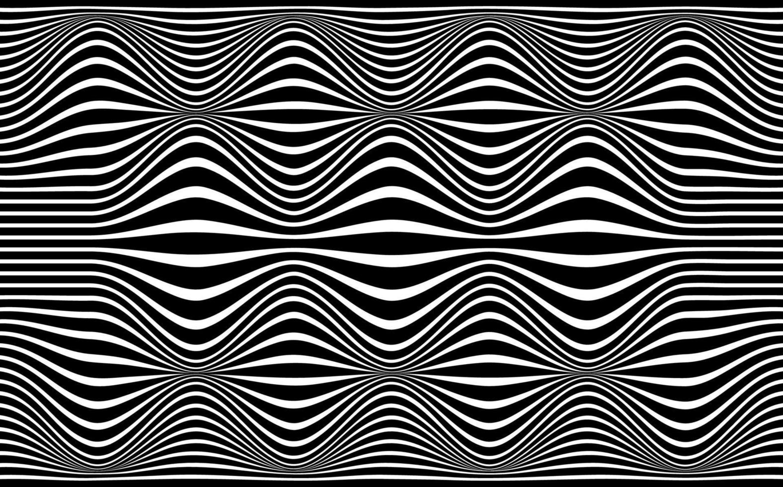 Psychedelic lines. Abstract pattern. Texture with wavy, curves stripes. Optical art background. Wave black and white design, Vector illustration hypnotic template