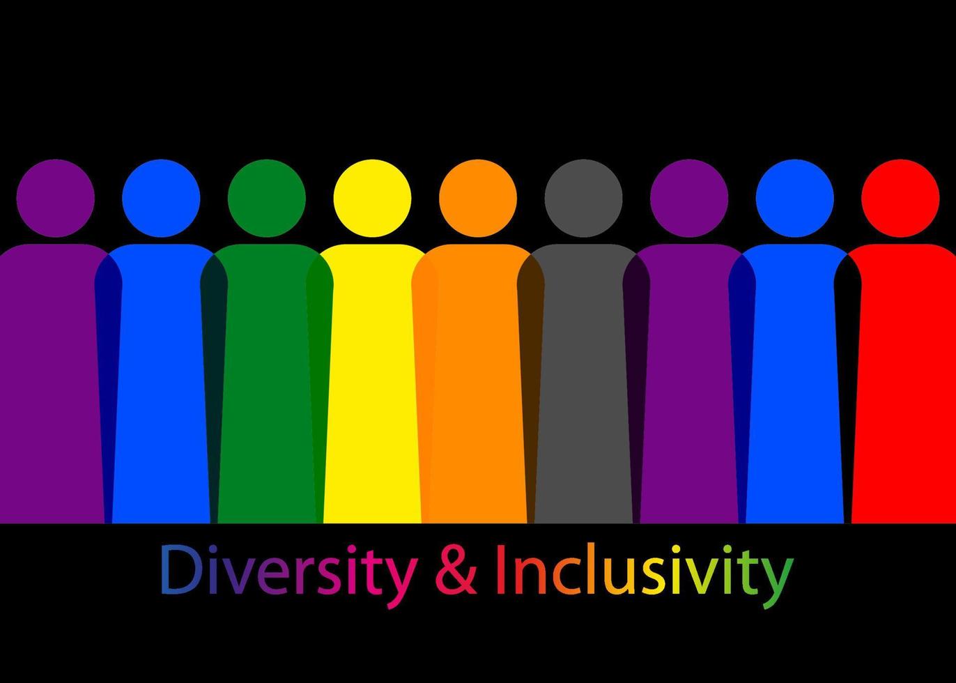 Inclusion and diversity. Silhouettes of people and LGBTQ set, people portrait vector logo for website, banner gay pride concept, colorful rainbow sign vector isolated on black background