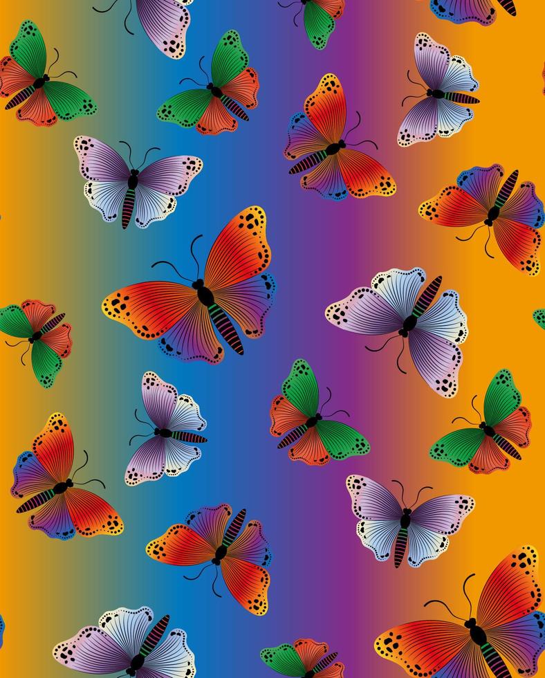 patrón sin costuras con mariposas de colores. mariposa adecuada para cortinas, papel pintado, telas, papel de regalo. diseño vectorial para estampados de moda, afiches y tarjetas, aislado en fondo degradado vector