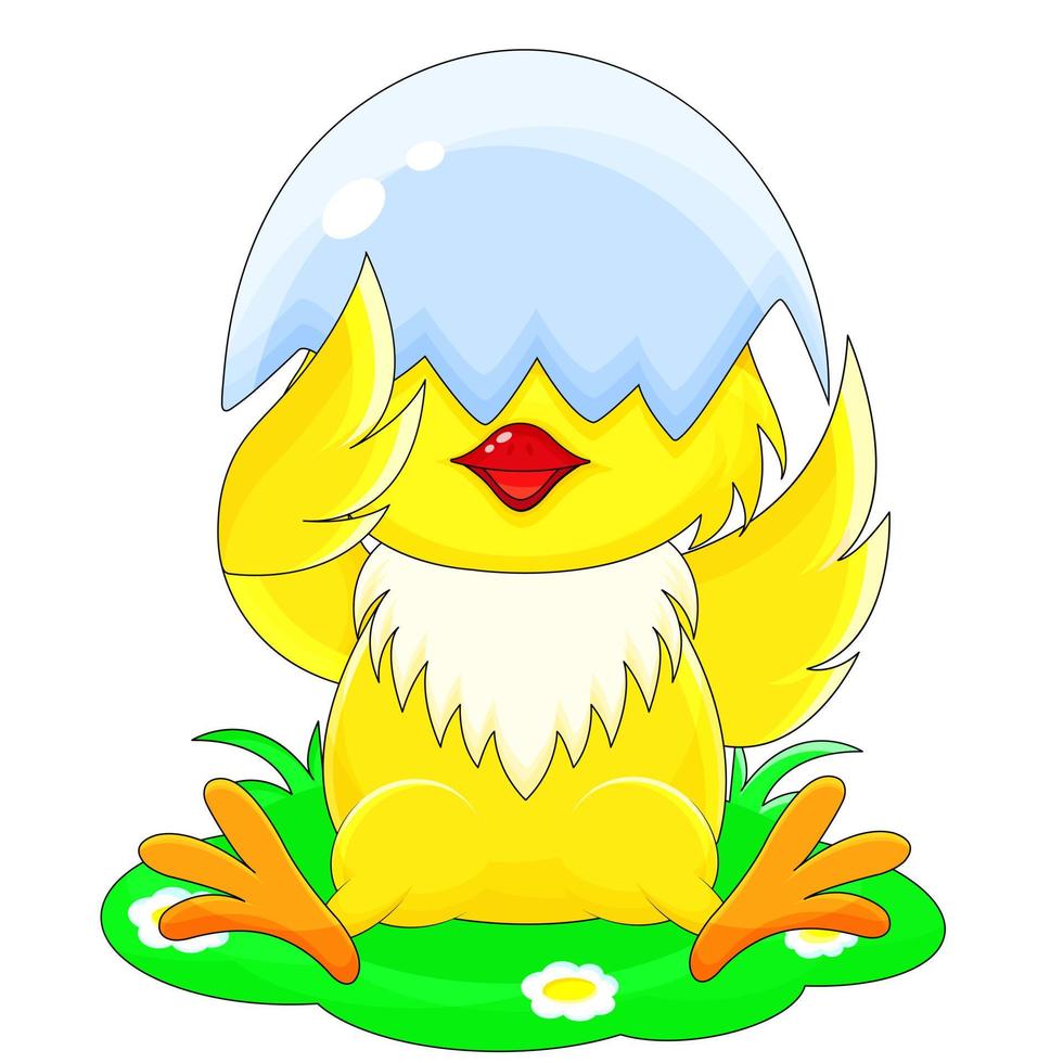 cute funny chicken hid under the shell vector