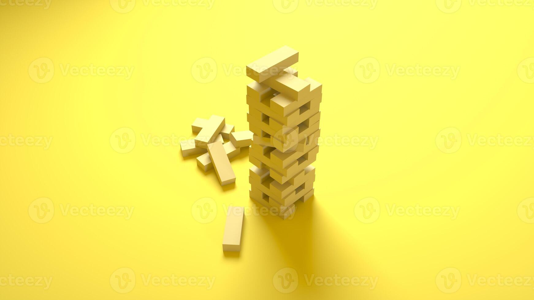 Blocks wood game isolated on yellow background. 3d illustration photo
