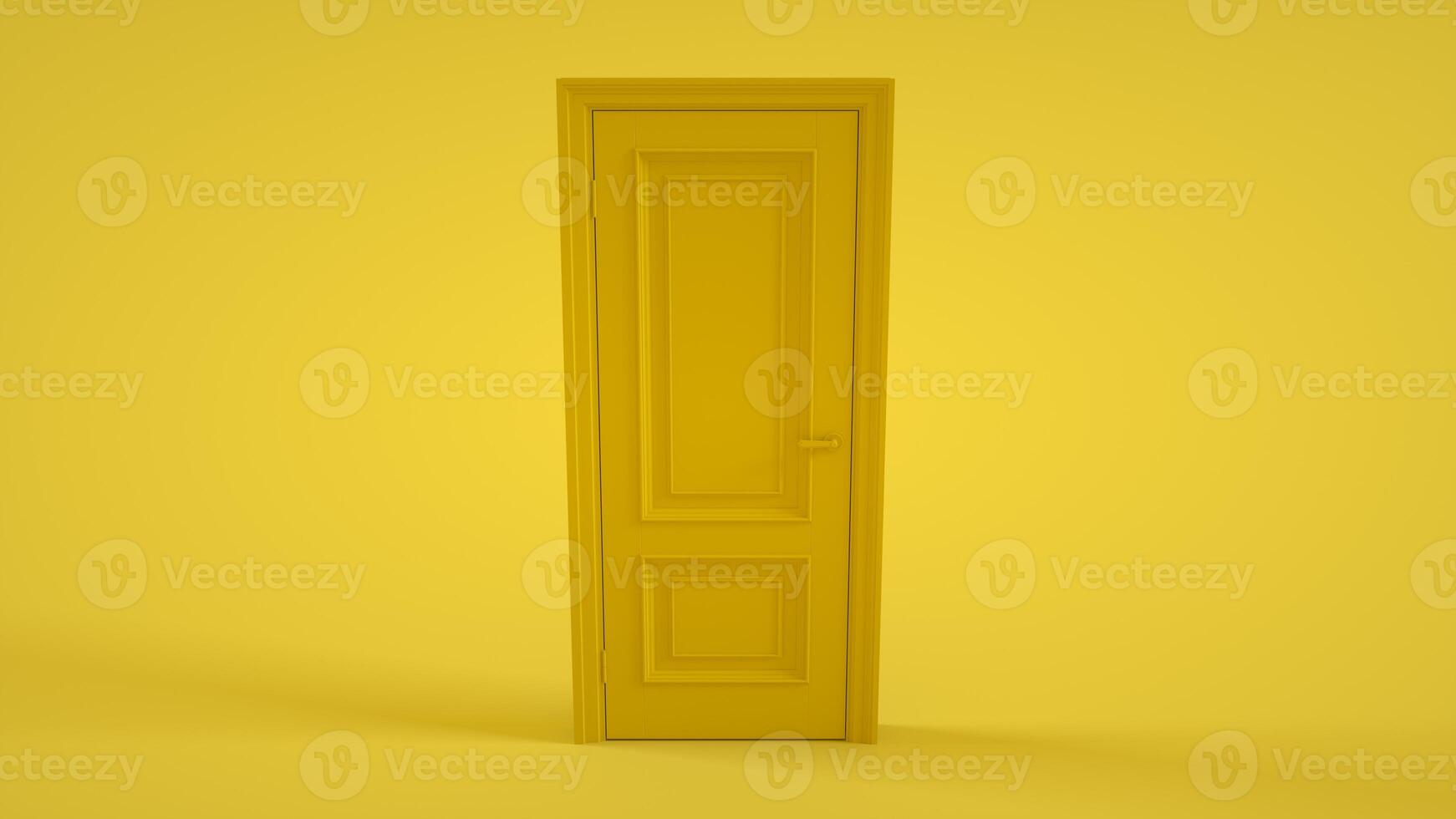 Door isolated on yellow background. 3d rendering photo