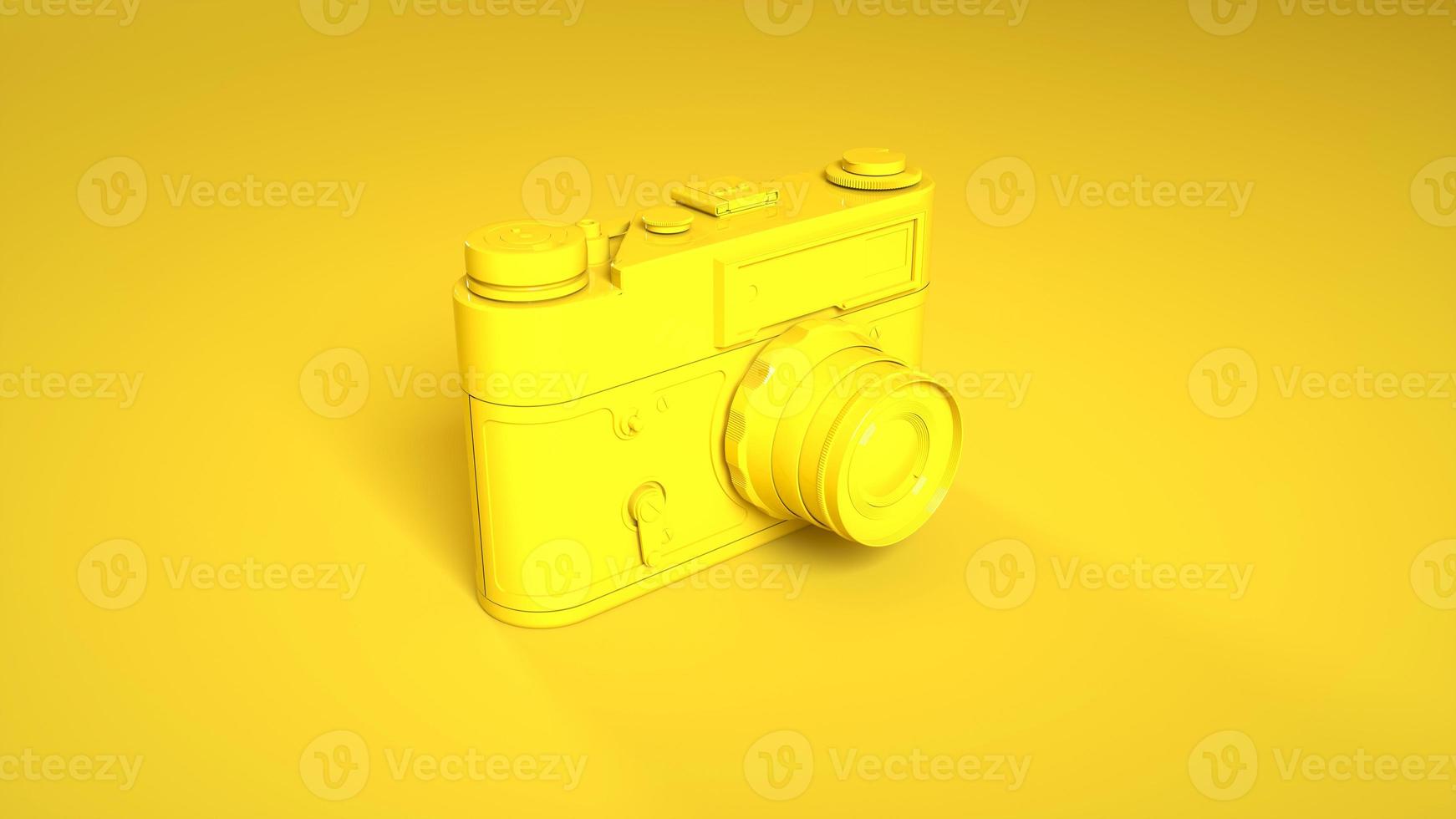 Vintage photo camera isolated on yellow background. 3d rendering