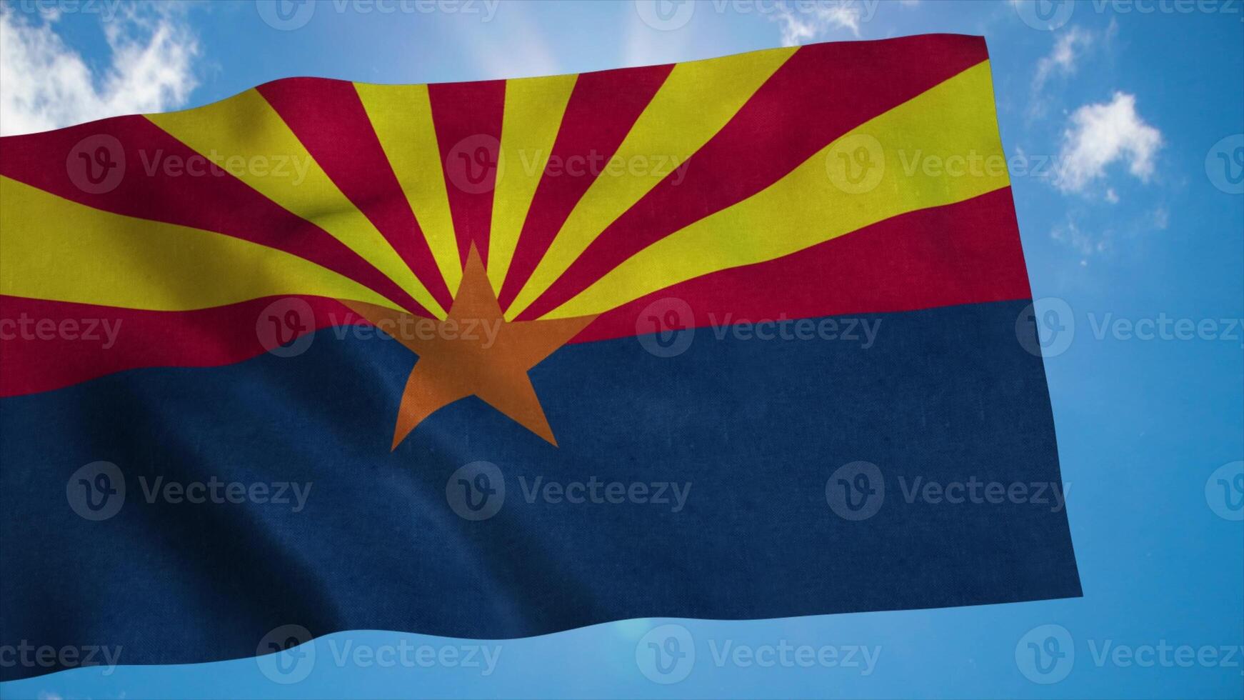 Arizona flag waving in the wind, blue sky background. 3d rendering photo