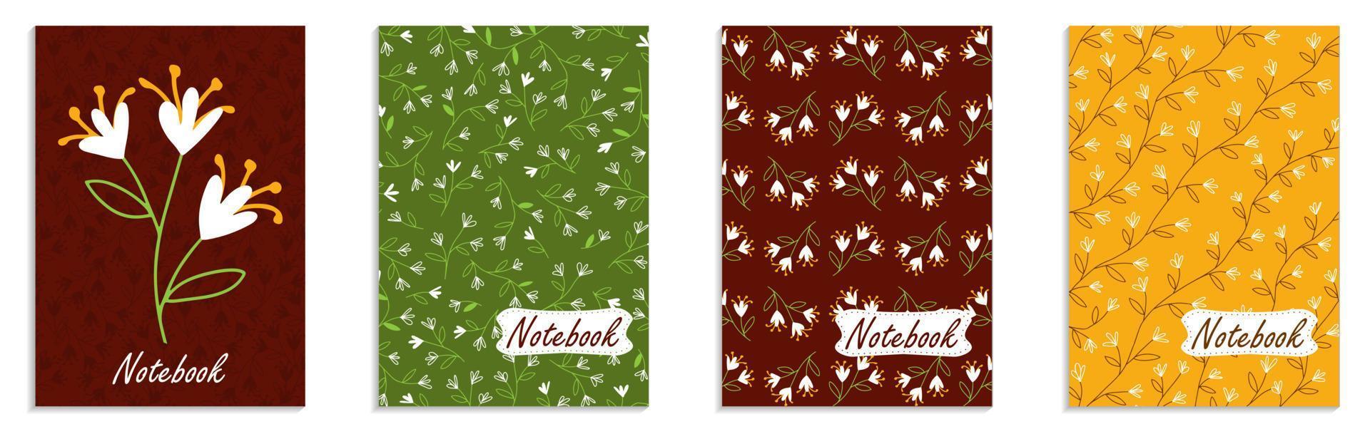 Notebook. Cover design for planner, diary, recipe book. Hand drawn floral pattern. Vector illustration.