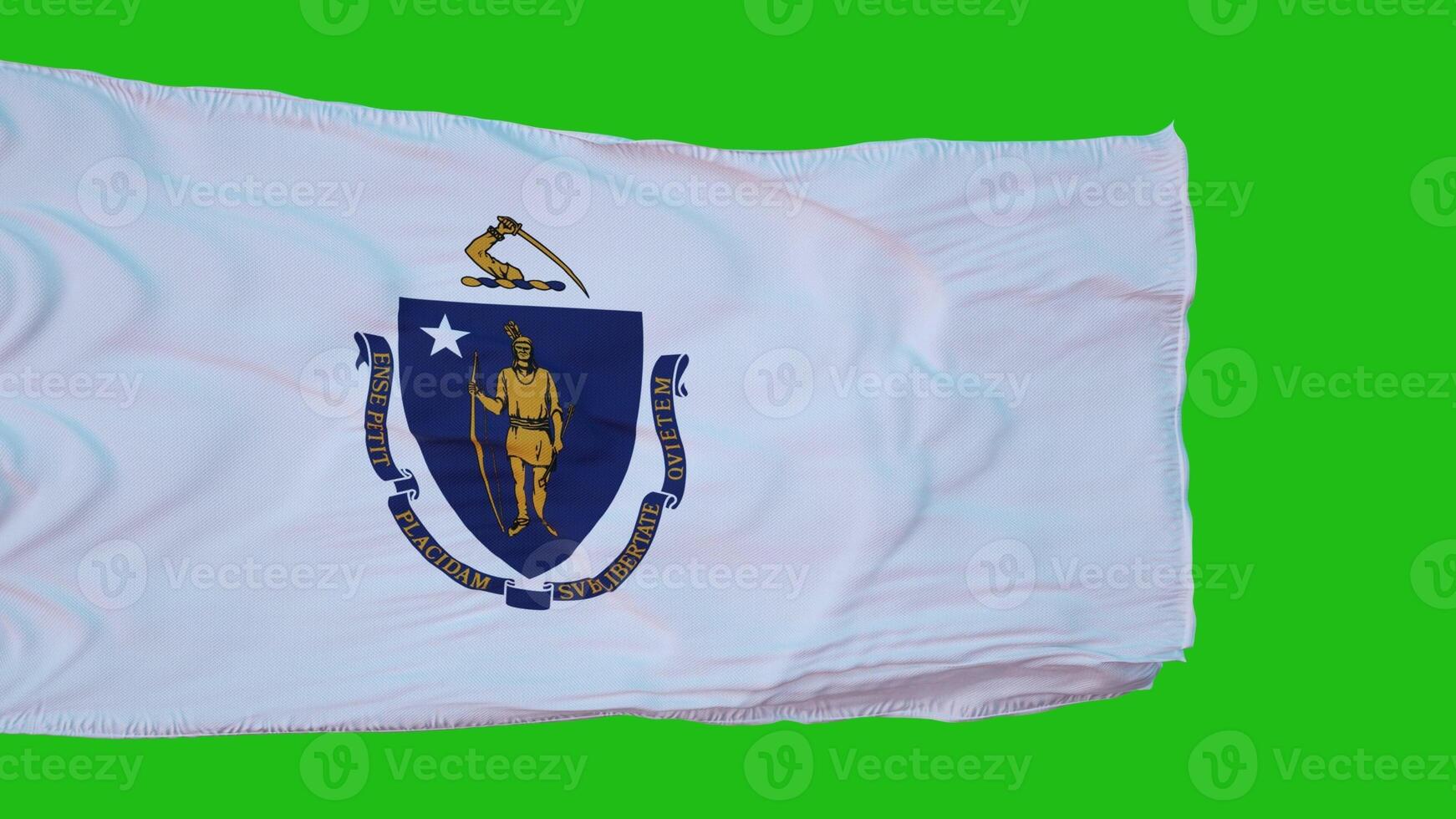 Flag of Massachusetts on Green Screen. Perfect for your own background using green screen. 3d rendering photo