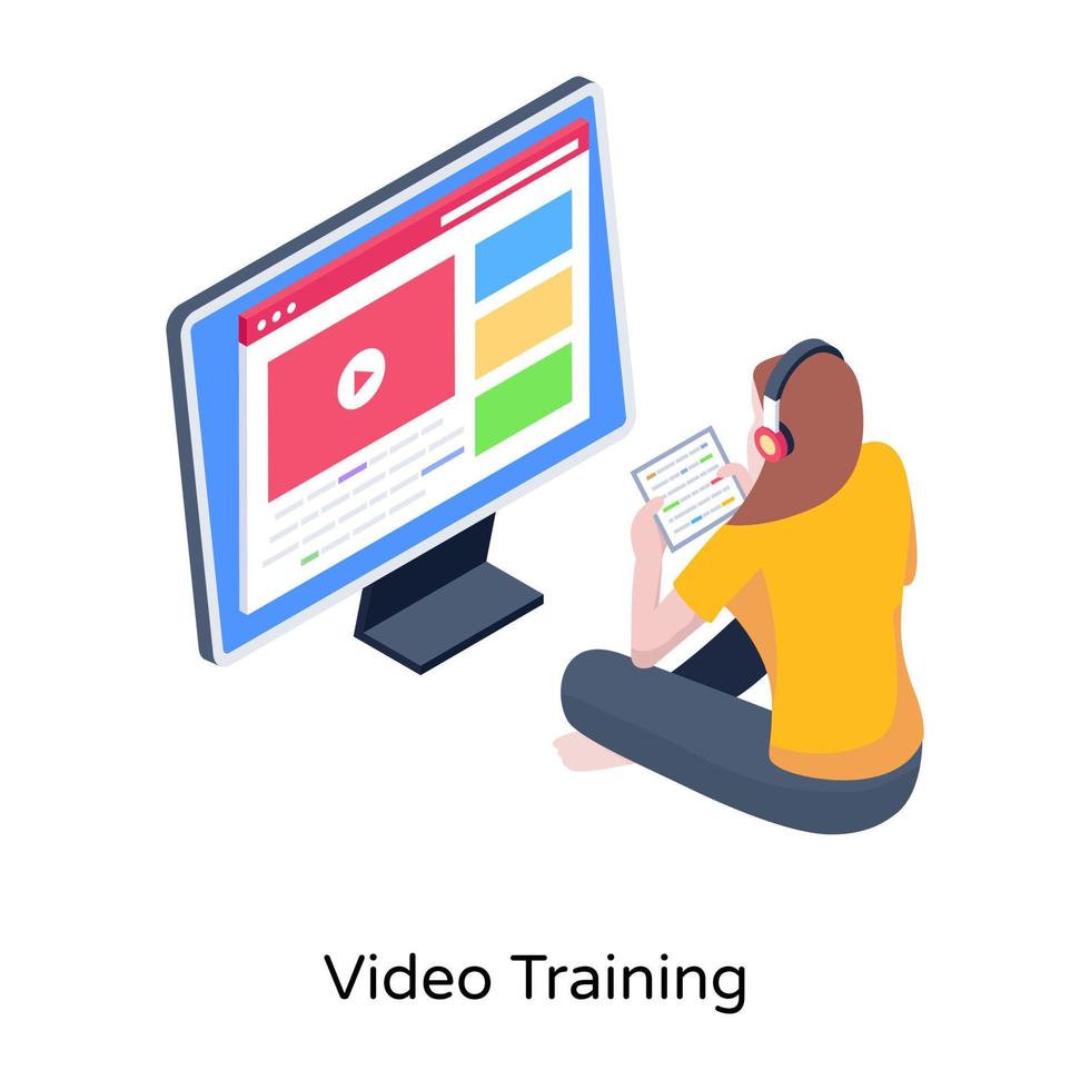 icono isométrico de moda de entrenamiento en video vector