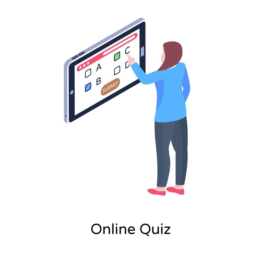 Student giving online quiz isometric vector