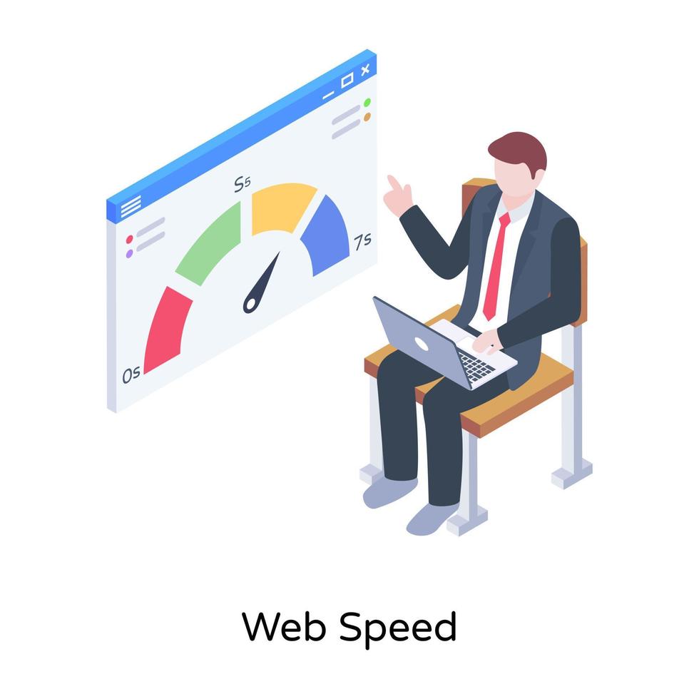Web speed isometric illustration, working performance of web vector