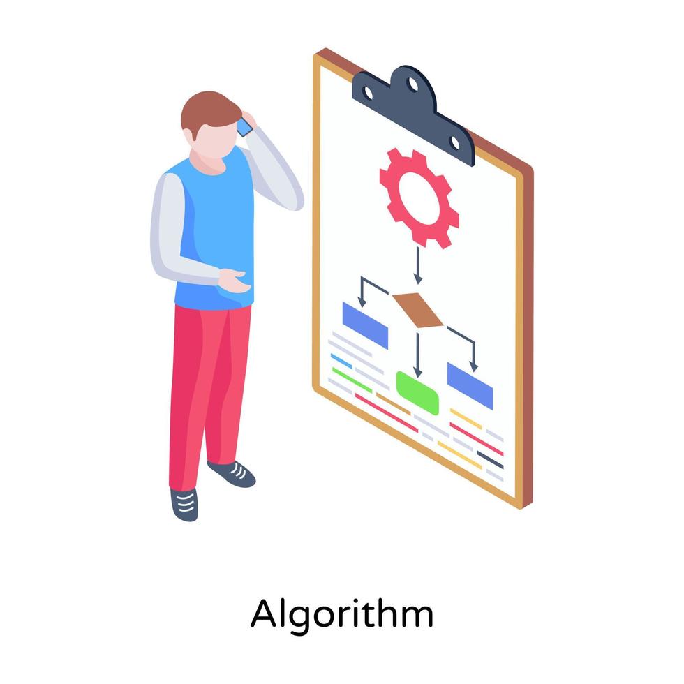 una ilustración isométrica del algoritmo, diagrama de flujo empresarial vector
