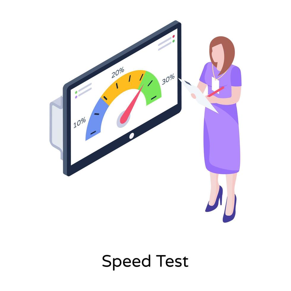 Online performance checking, isometric illustration of speed test vector