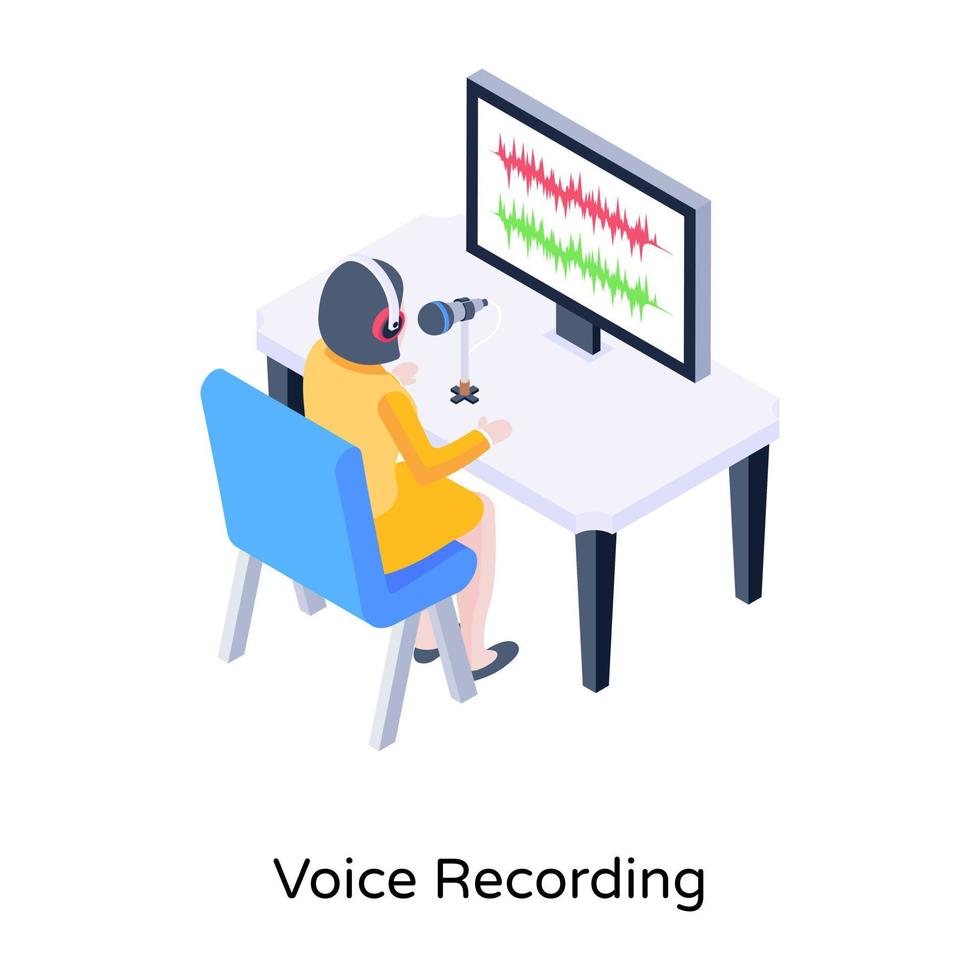 A trendy illustration of voice recording in isometric style vector