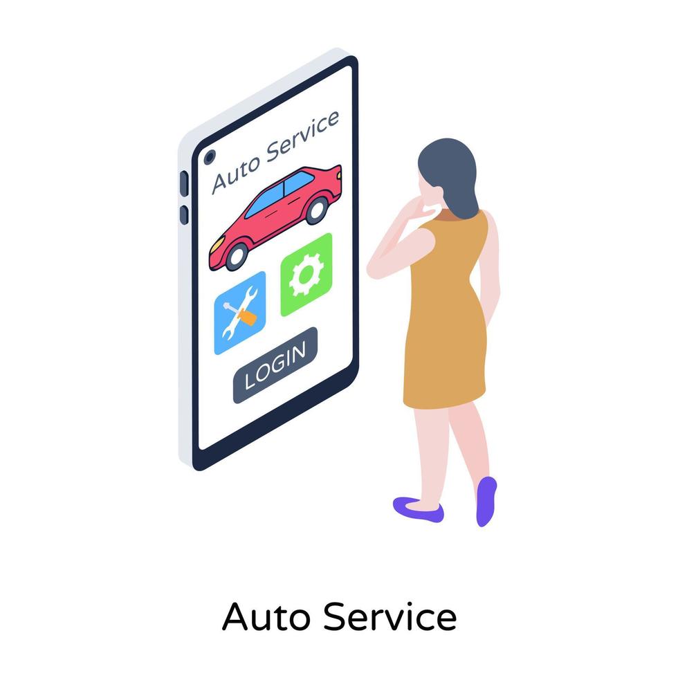 Online repair and maintenance app, isometric icon of auto service vector