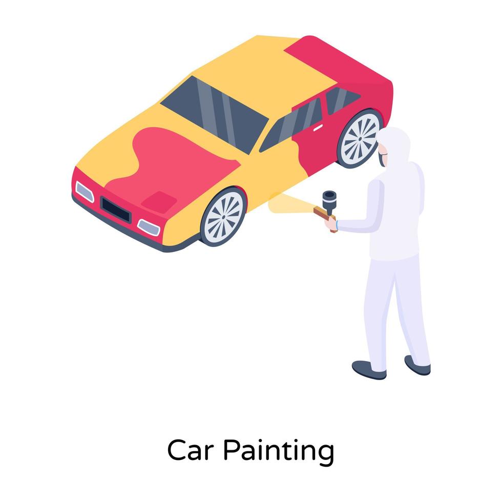 persona haciendo pintura automotriz, icono isométrico vector