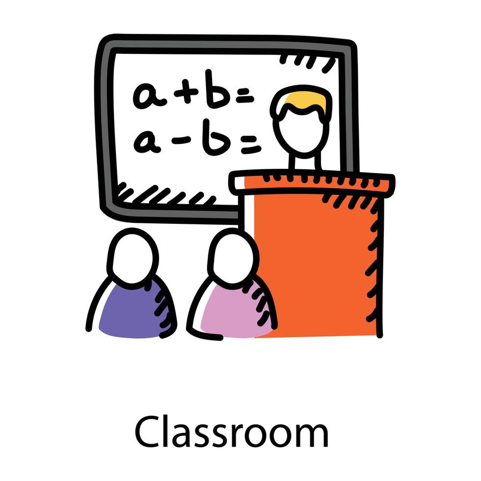 Classroom in hand drawn icon, editable vector
