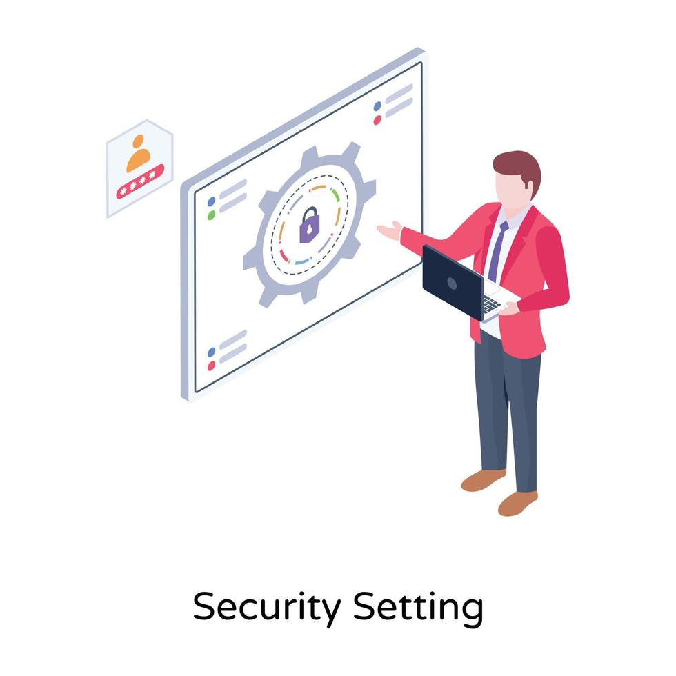 An isometric illustration of security settings vector