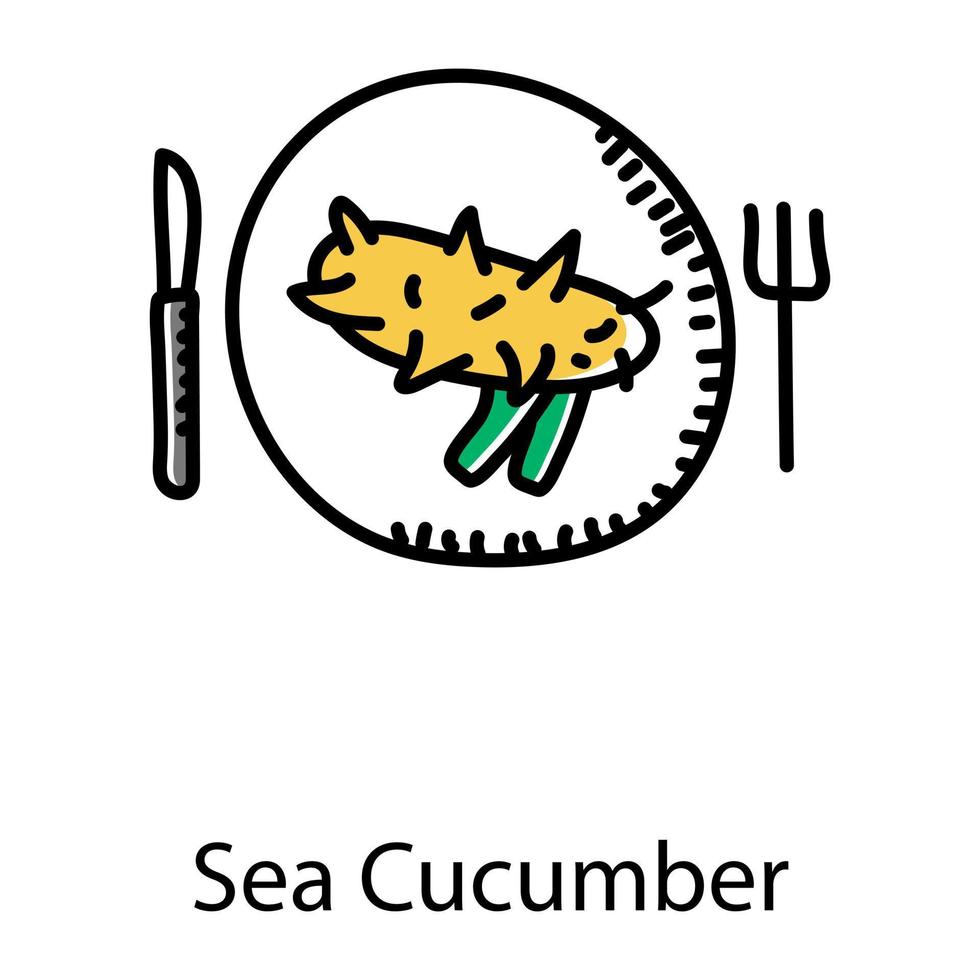 Sea cucumber doodle style icon, seafood vector