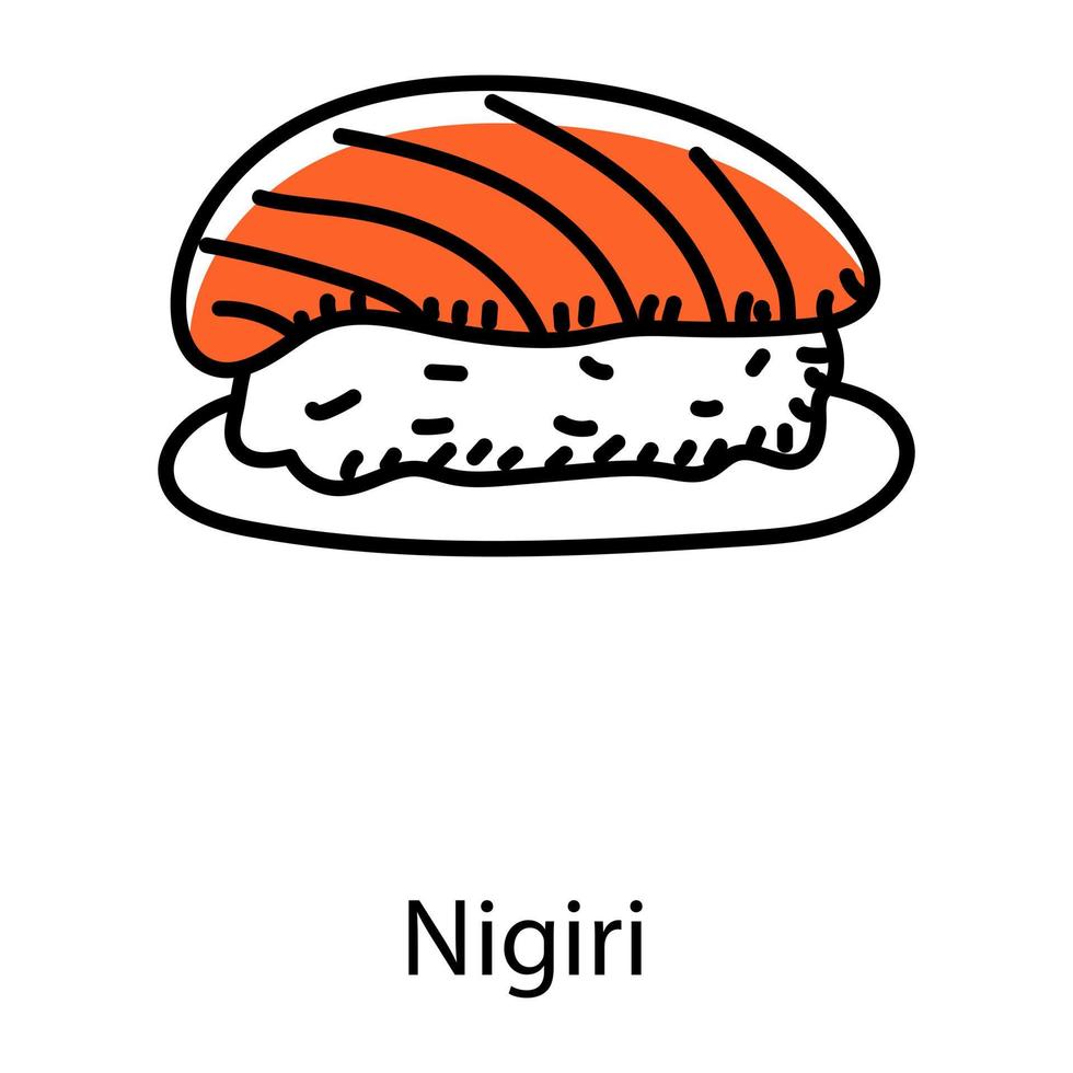 comida japonesa estilo doodle icono editable de nigiri vector