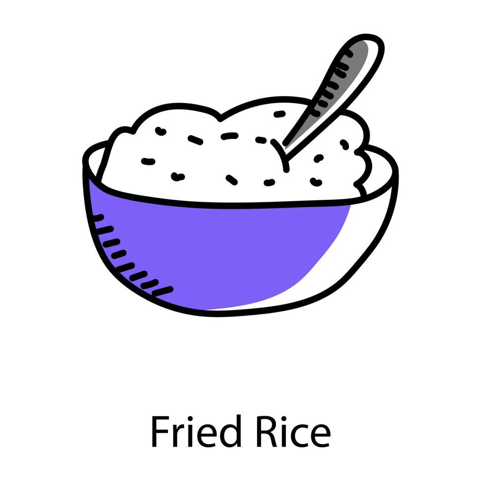 icono de estilo de garabato de arroz hervido, vector editable