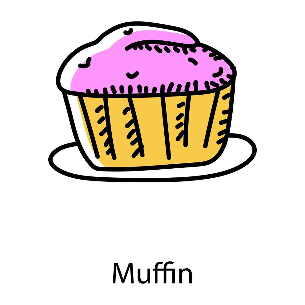 artículo de panadería, icono de garabato de muffin vector