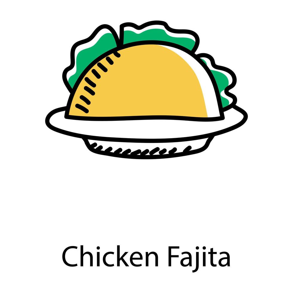 Chicken fajita in hand drawn style icon, editable vector