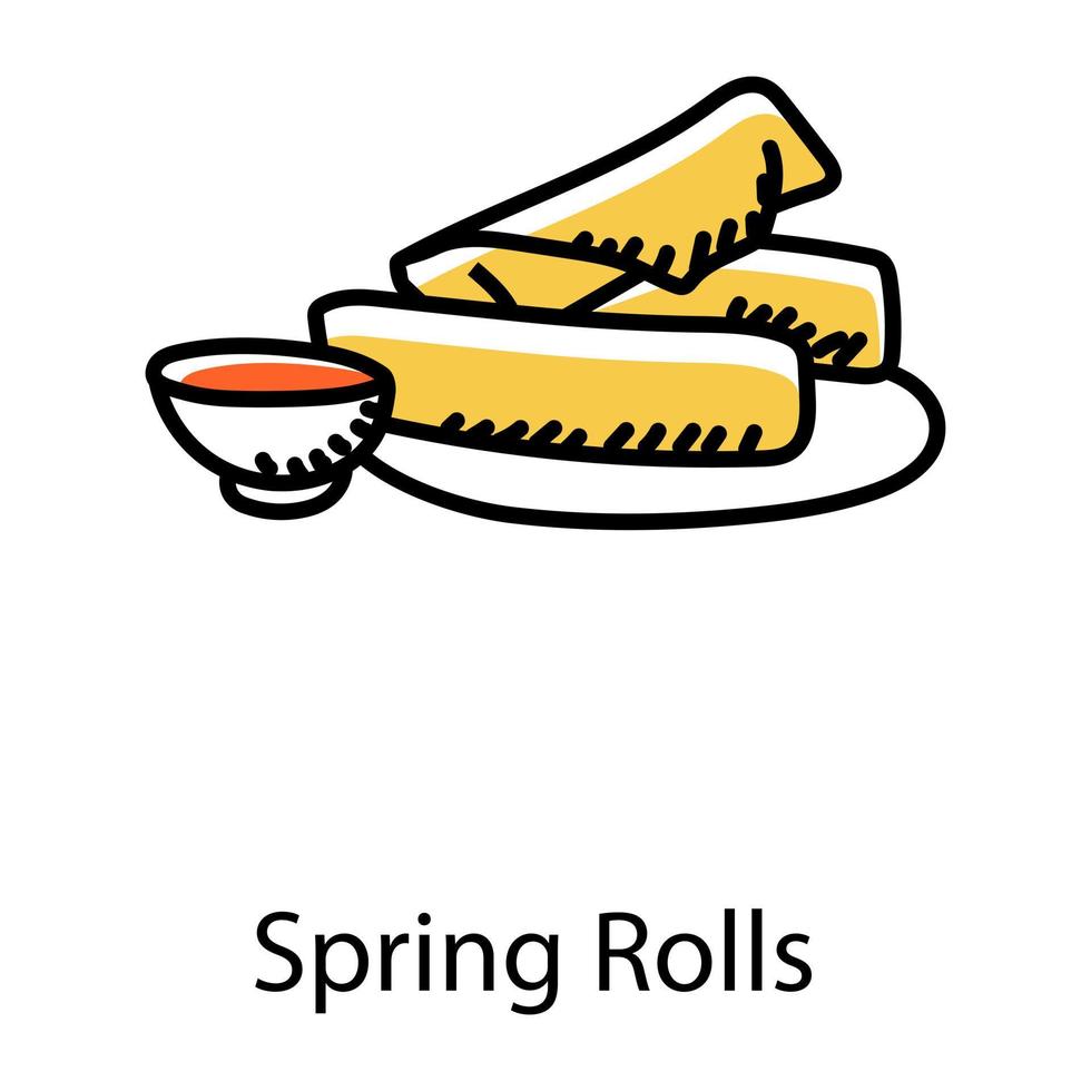 Doodle style icon of spring rolls, fried food vector