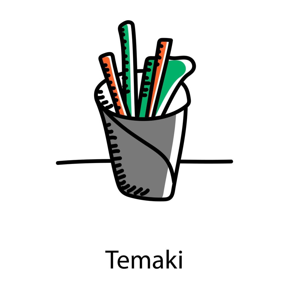 Japanese food, hand drawn editable icon of temaki vector