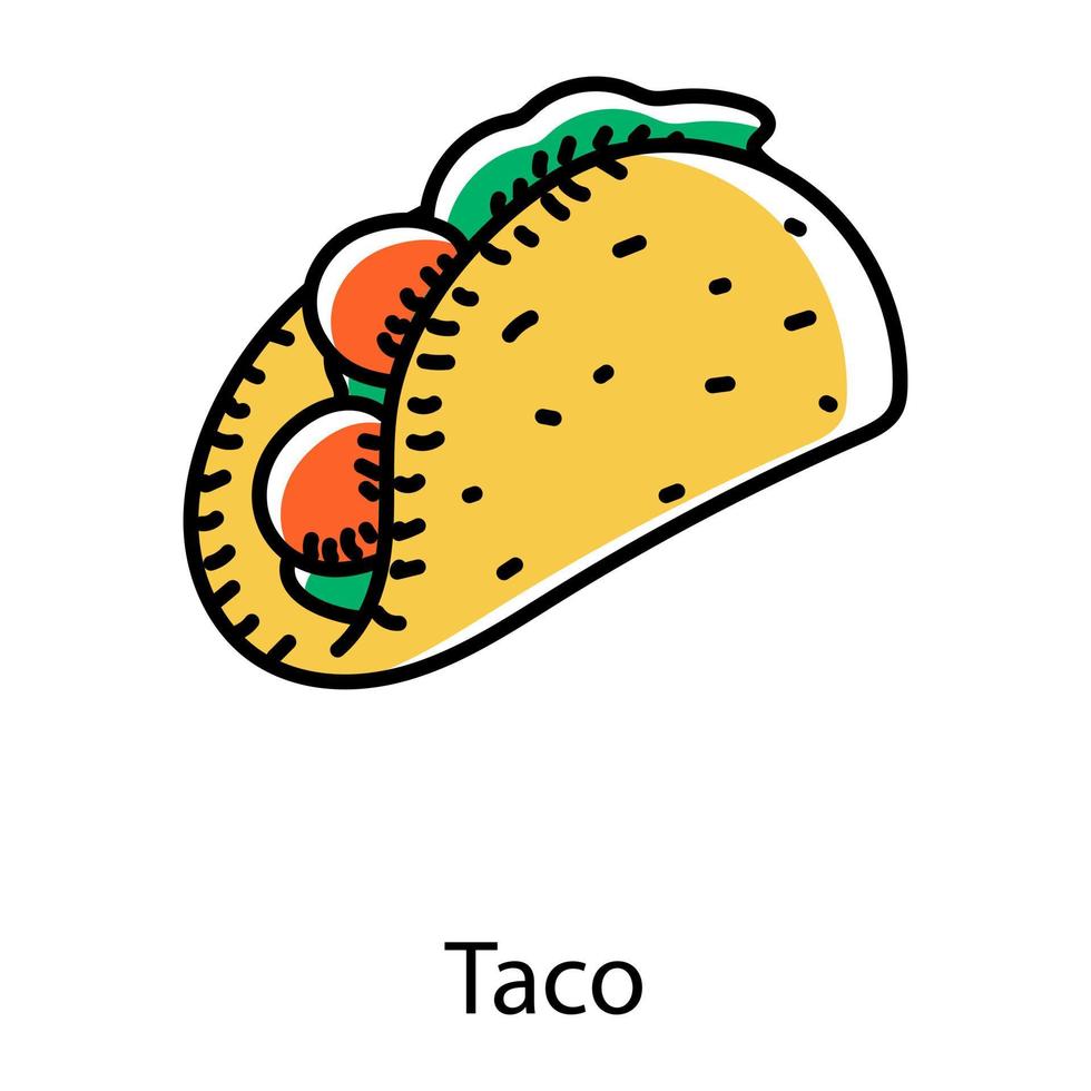 Maxican food doodle style editable icon of taco vector