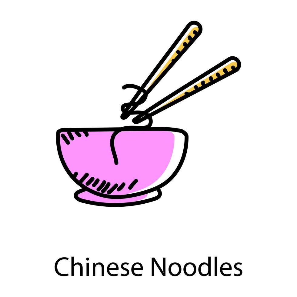 Chinese noodles doodle style icon, editable vector
