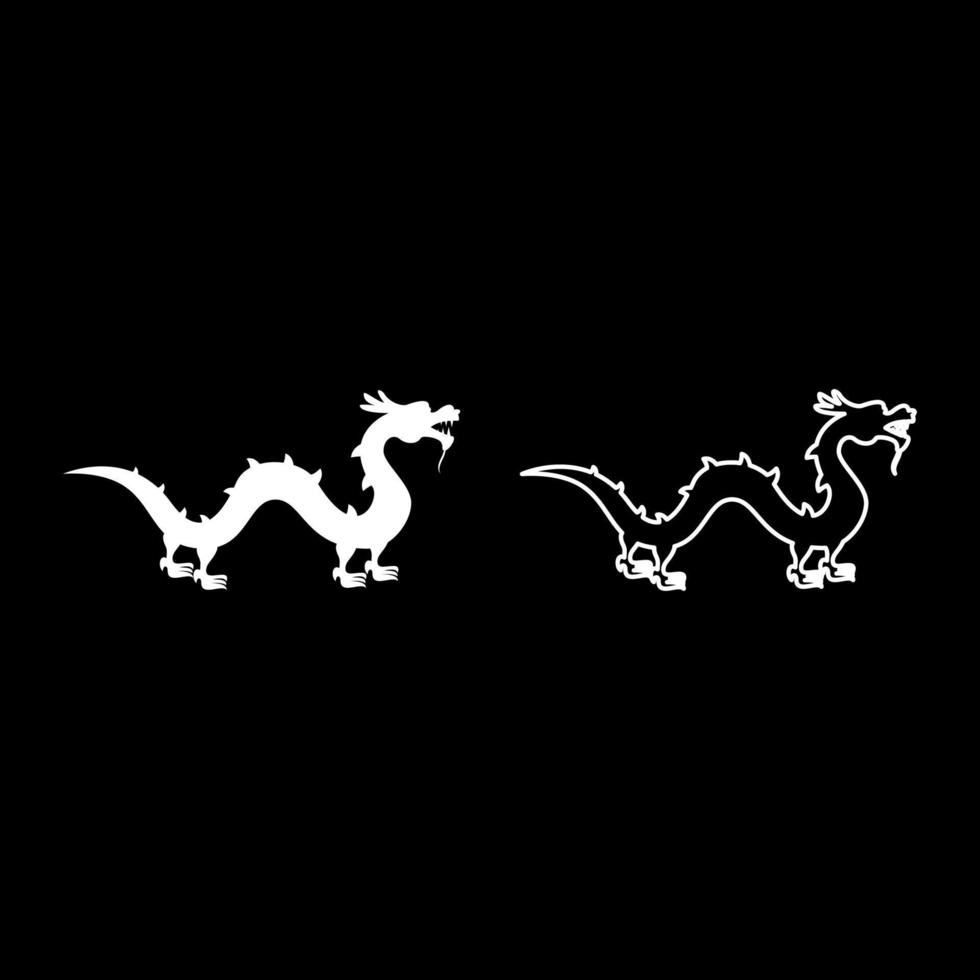 Chinese dragon set icon white color vector illustration image solid fill outline contour line thin flat style