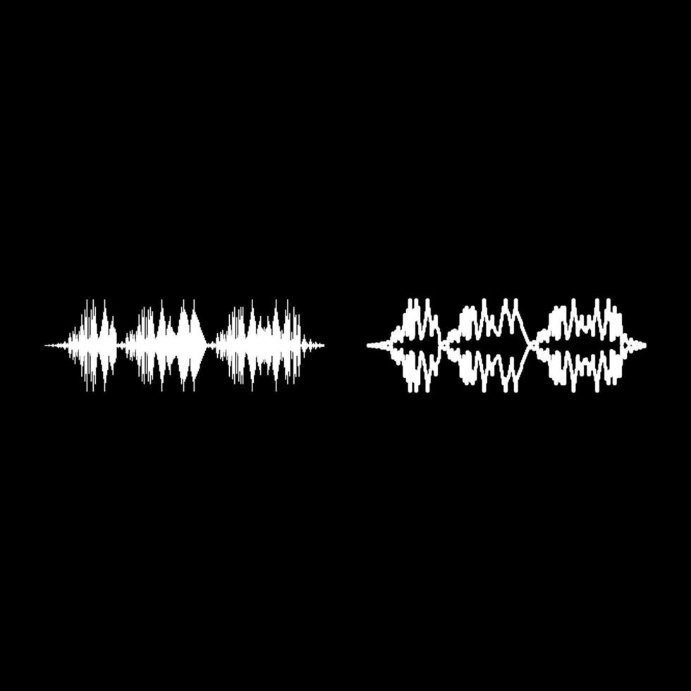 Radio wave wireless Pulse audio music set icon white color vector