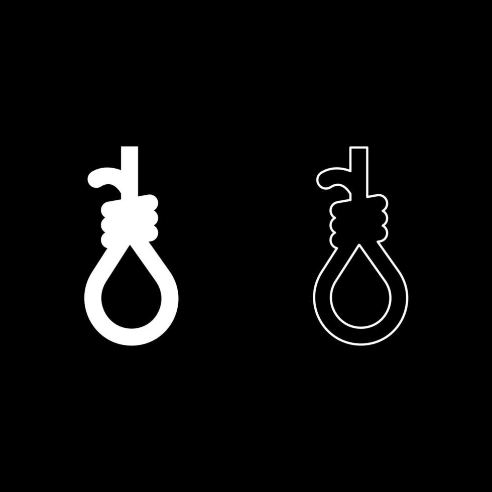 Loop for gallows hangman's noose Rope suicide lynching set icon white color vector illustration image solid fill outline contour line thin flat style