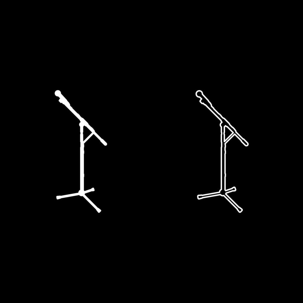 Microphone set icon white color vector illustration image solid fill outline contour line thin flat style