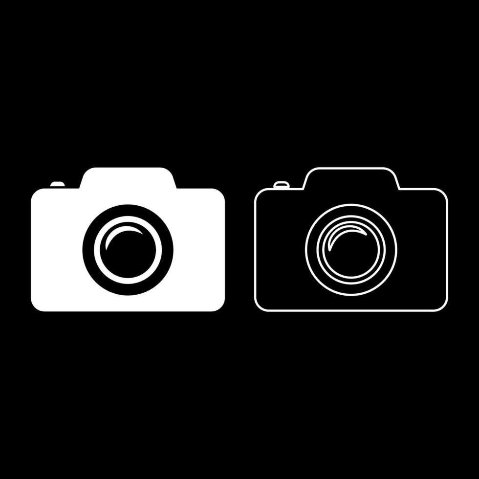 cámara foto conjunto icono blanco color vector ilustración imagen sólido relleno contorno contorno línea delgado estilo plano