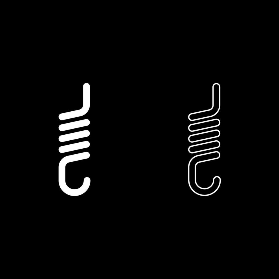 Spring with hook tension extension coil clutch for car suspension set icon white color vector illustration image solid fill outline contour line thin flat style