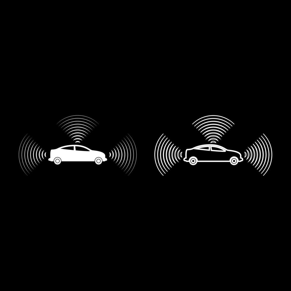 Car radio signals sensor smart technology autopilot all direction set icon white color vector illustration image solid fill outline contour line thin flat style