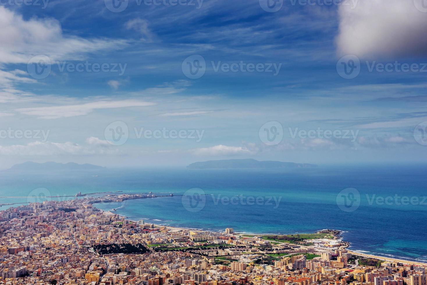 Spring panorama of sea coast city Trapany. Sicily, Italy, Europe photo